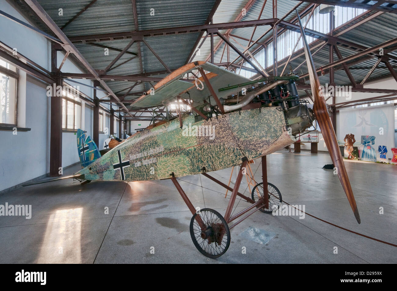 Fuselage of Halberstadt C.II WW1 German escort fighter/ground attack aircraft, Polish Aviation Museum in Krakow, Poland Stock Photo