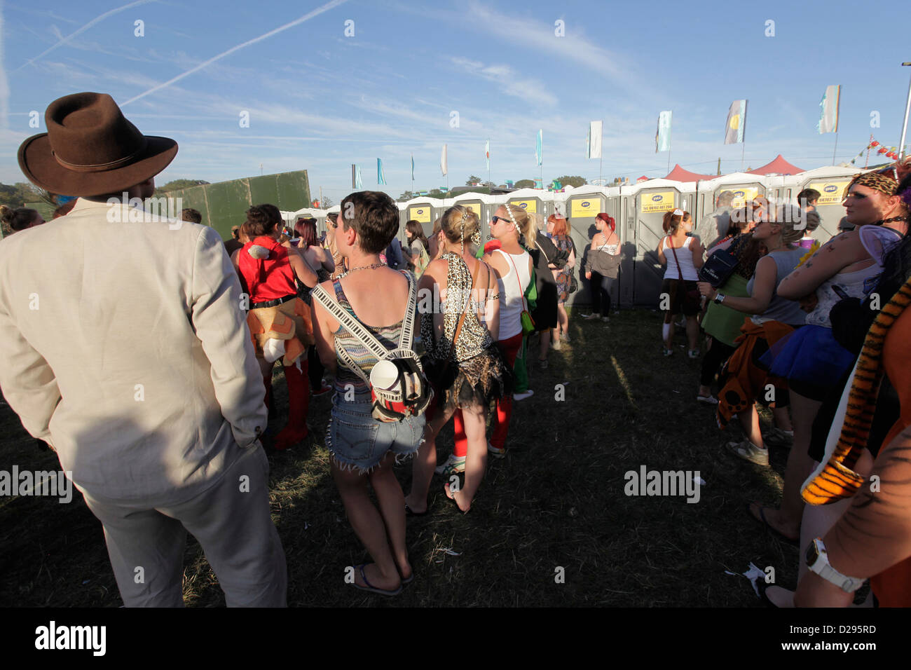 queues for festival toilets at BESTIVAL FESTIVAL, ISLE OF WHITE, SEPTEMBER 2012 Stock Photo
