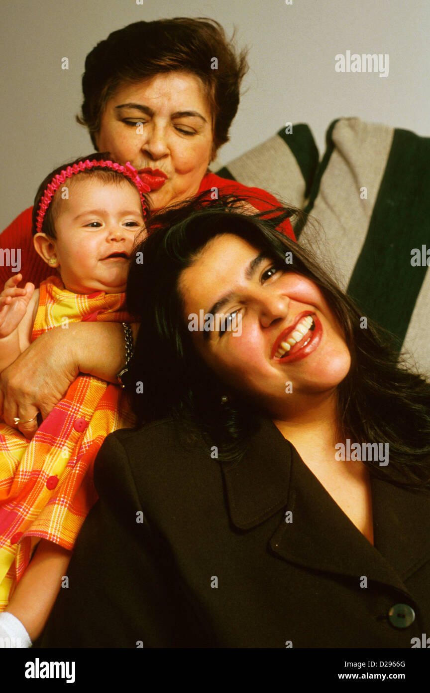 Baby (6 Months Old) With Mother (25 Years Old) And Grandmother Stock Photo