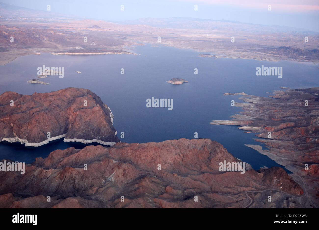flying over lake mead colorado river outlet and painters cove Arizona