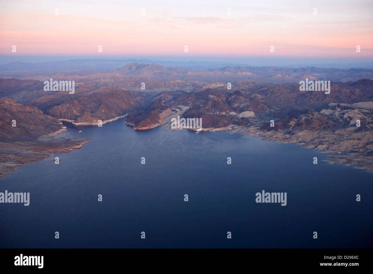 flying over lake mead virgin basin and southern nevada USA Stock Photo