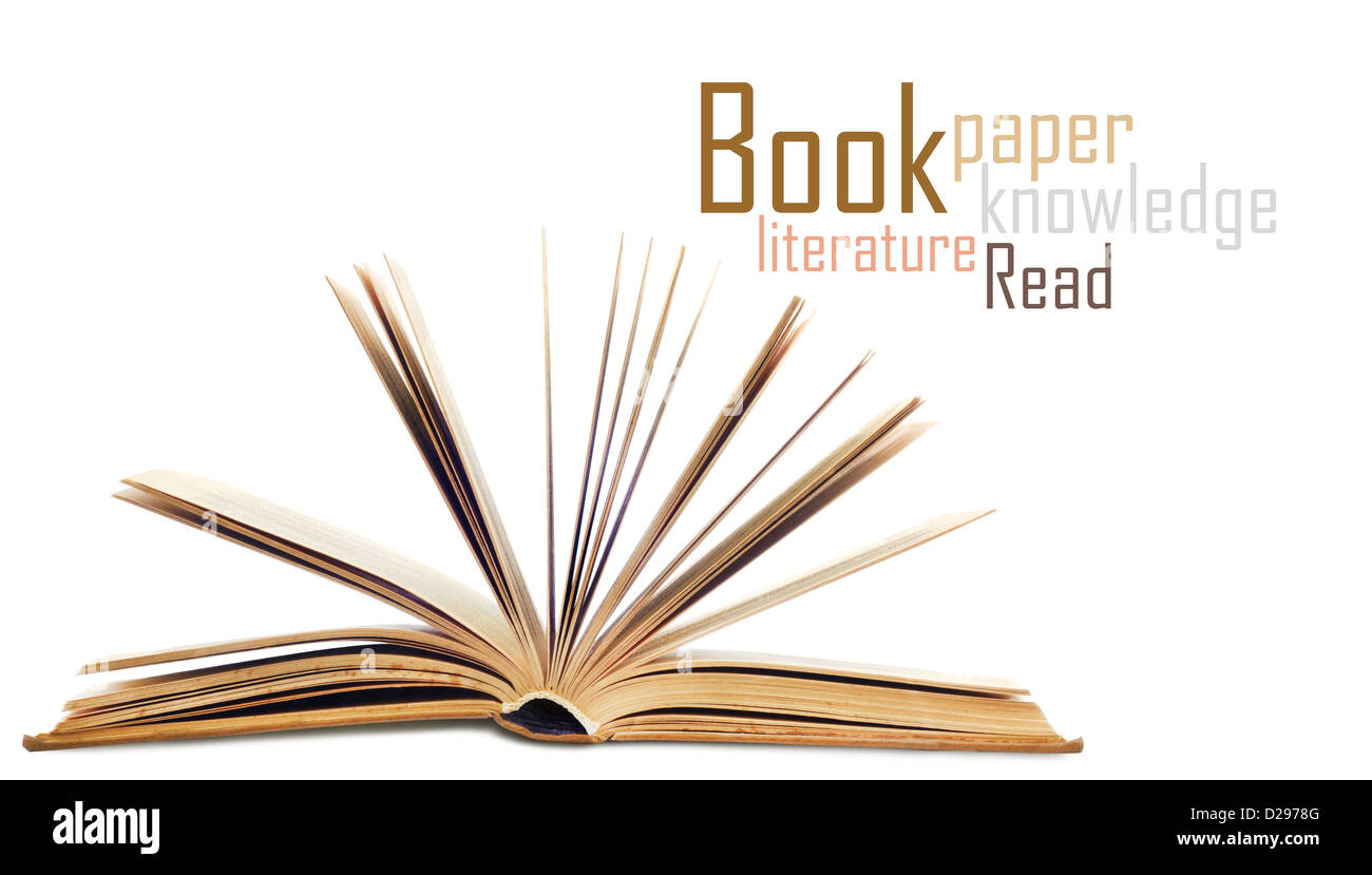 Open book isolated on white background Stock Photo - Alamy