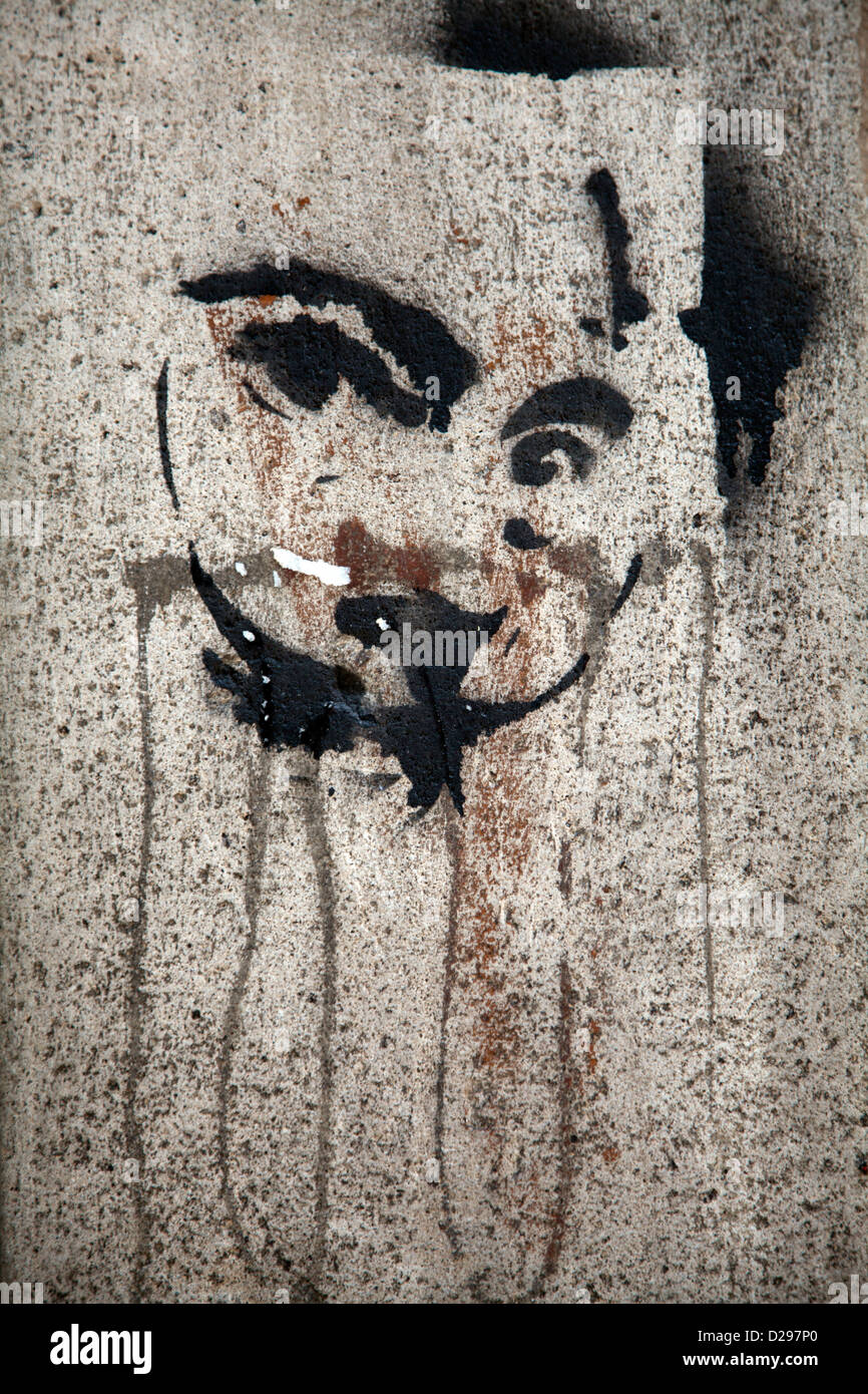 Graffiti Stencil of Dali on wall in Roma - Mexico City DF Stock Photo
