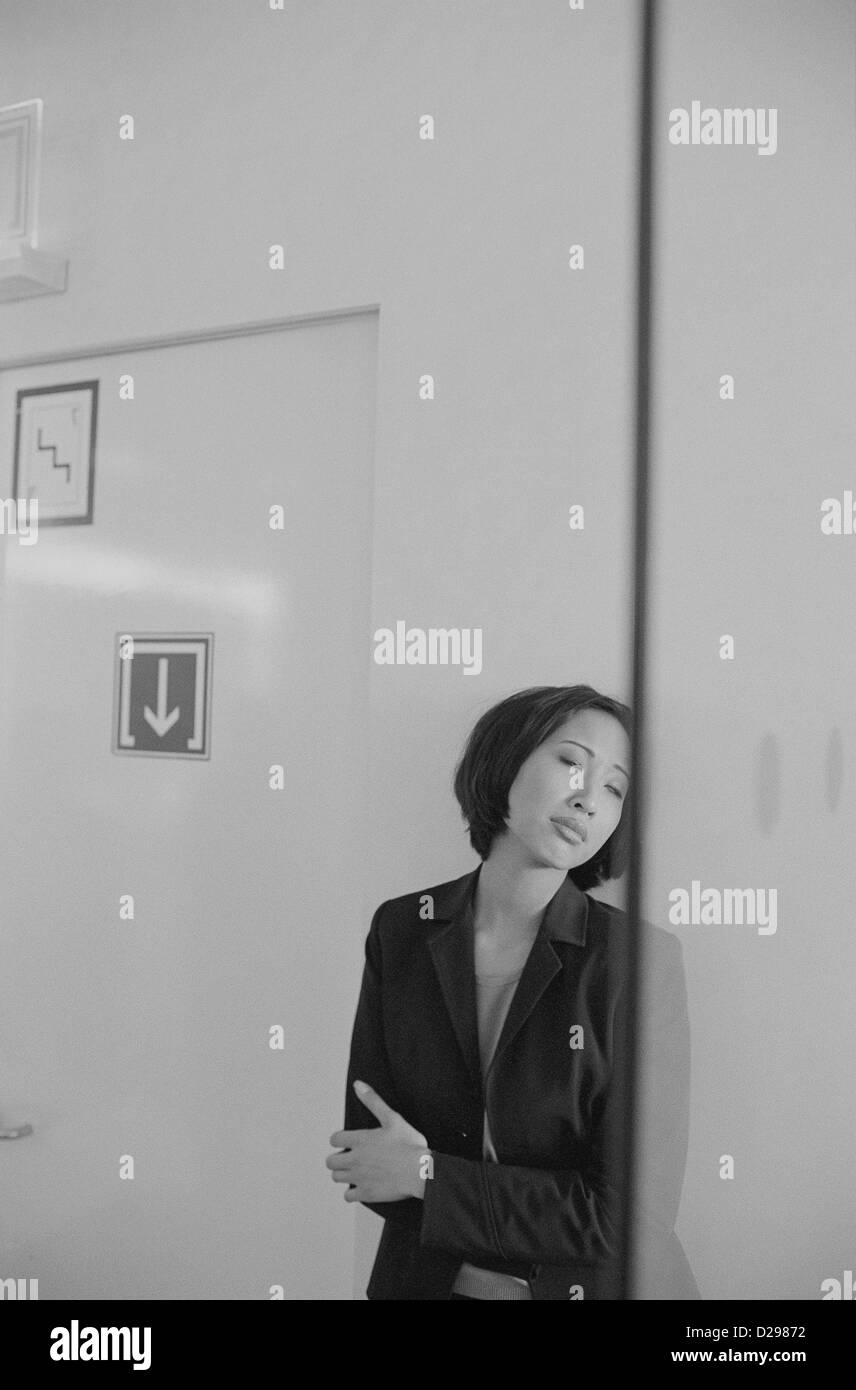 black and white business frustration stress businesswoman stressed License free except ads and outdoor billboards Stock Photo