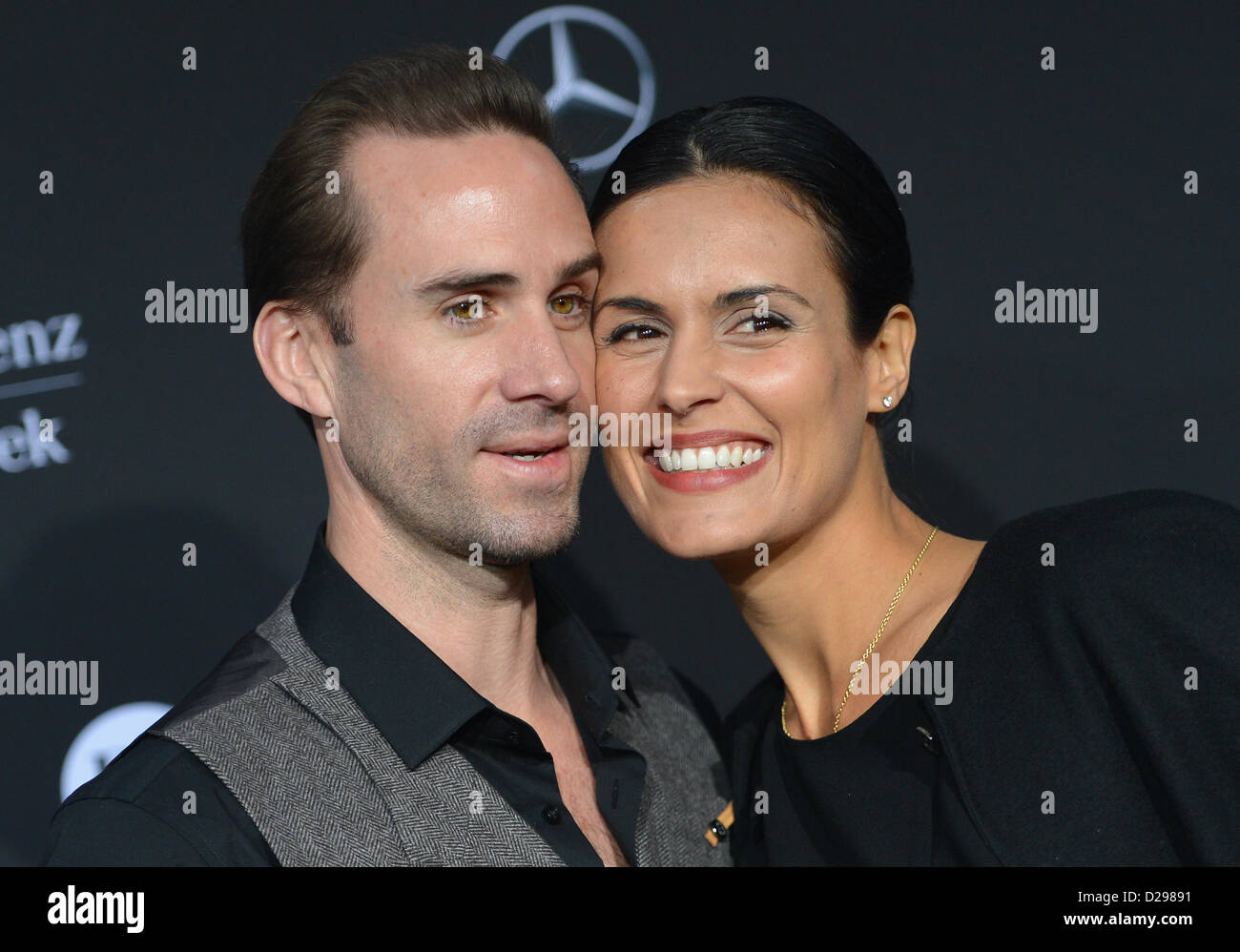 Joseph Fiennes and Maria Dolores Dieguez arrive for the Laurel show during the Mercedes-Benz Fashion Week in Berlin, Germany, 17 January 2013. The presentations of the autumn/winter 2013/2014 collections take place from 15 to 18 January 2013. Photo: Britta Pedersen/dpa  +++(c) dpa - Bildfunk+++ Stock Photo