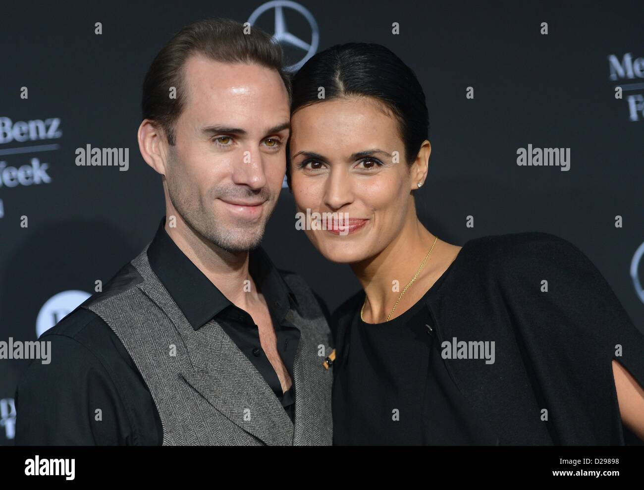 Joseph Fiennes and Maria Dolores Dieguez arrive for the Laurel show during the Mercedes-Benz Fashion Week in Berlin, Germany, 17 January 2013. The presentations of the autumn/winter 2013/2014 collections take place from 15 to 18 January 2013. Photo: Britta Pedersen/dpa Stock Photo