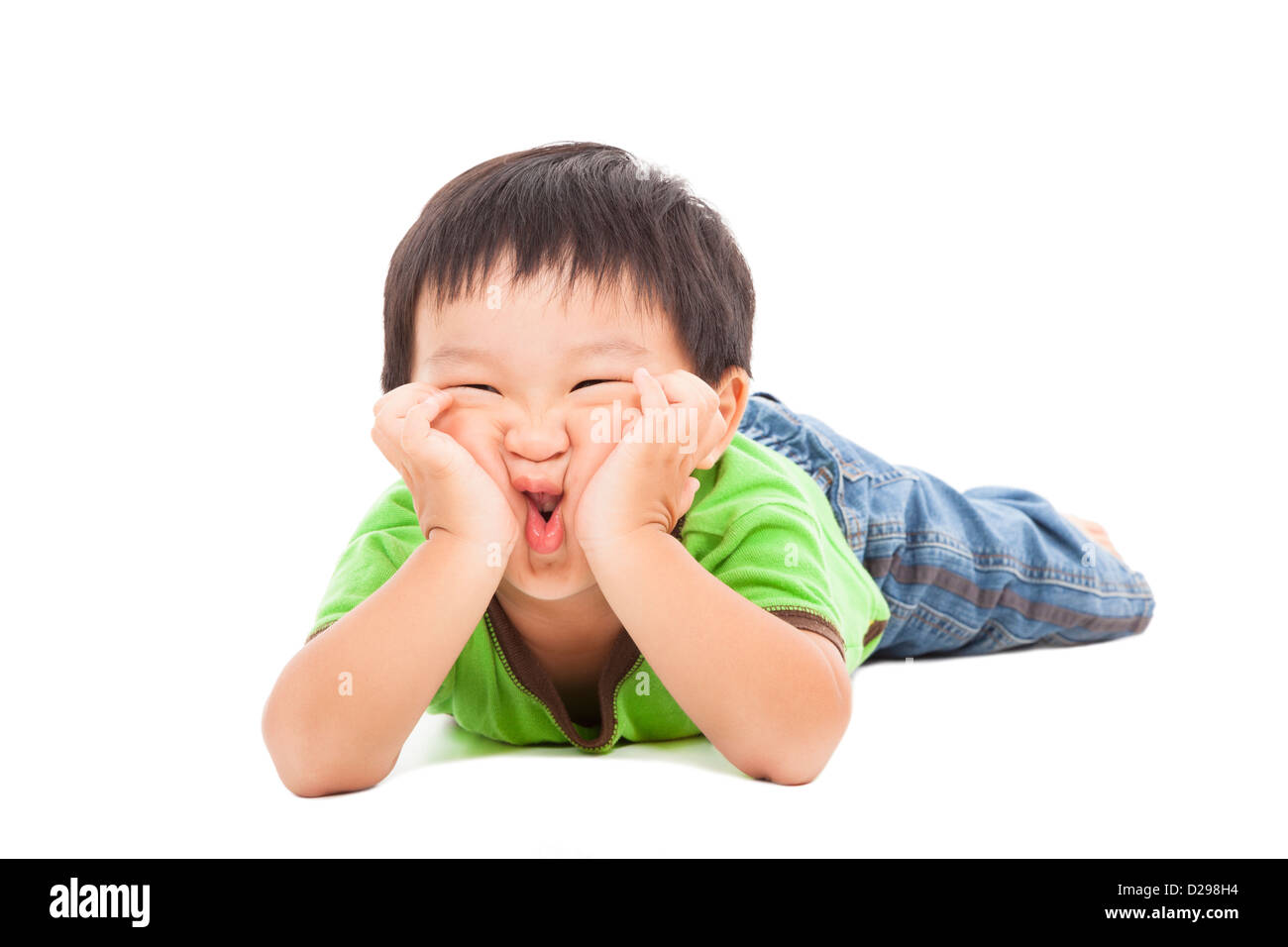 little boy makes a funny face Stock Photo