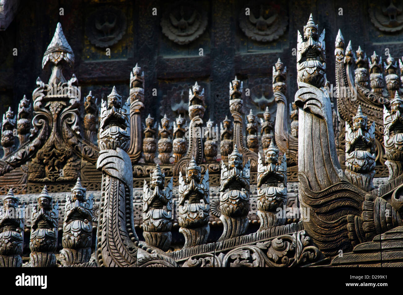 Intricate carvings at Bagaya Monastery, Innwa, Mandalay Stock Photo