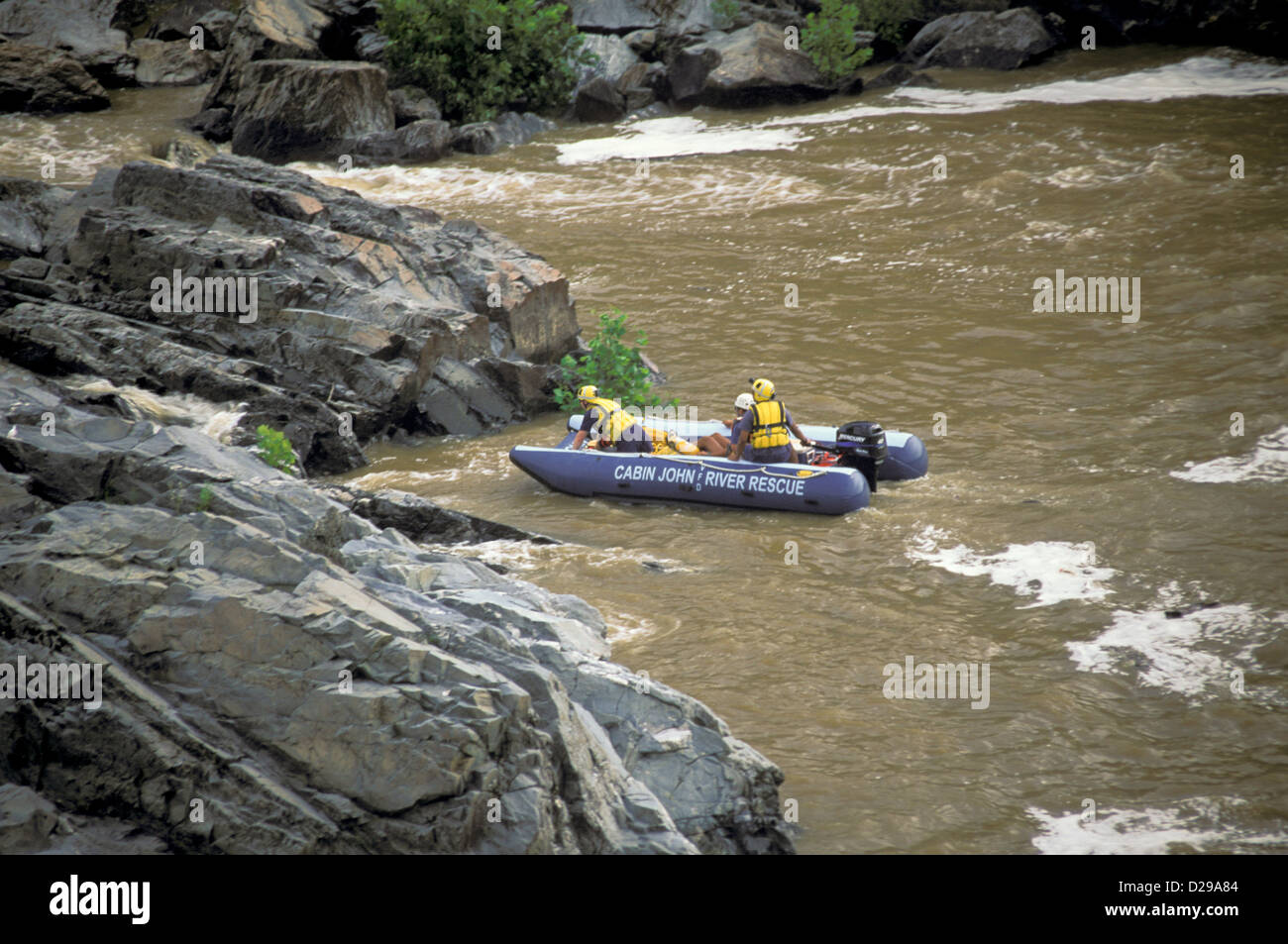 Virginia, Great Falls. Rescue Boat. Stock Photo