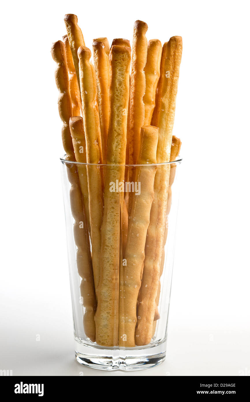 Glass of Italian style breadsticks Stock Photo
