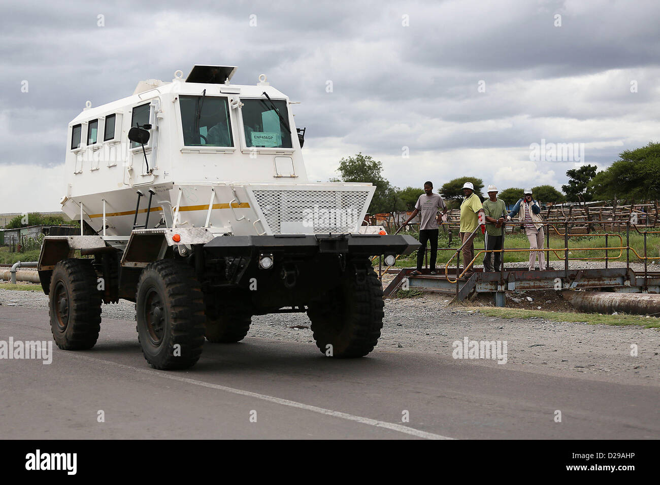 RUSTENBURG, SOUTH AFRICA – Mineworkers protest outside the Khomanani ...
