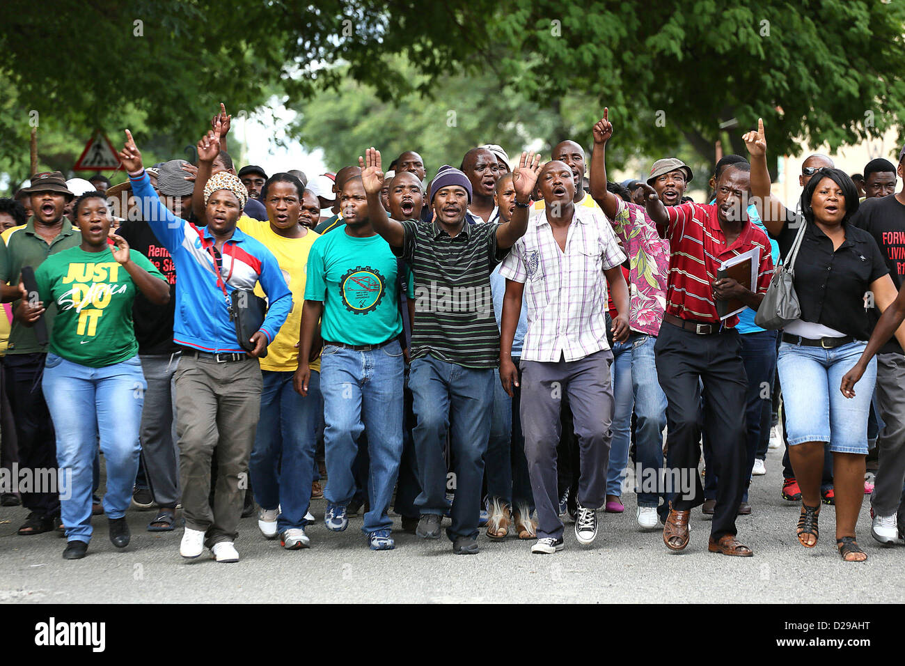 RUSTENBURG, SOUTH AFRICA – Mineworkers protest outside the Khomanani ...