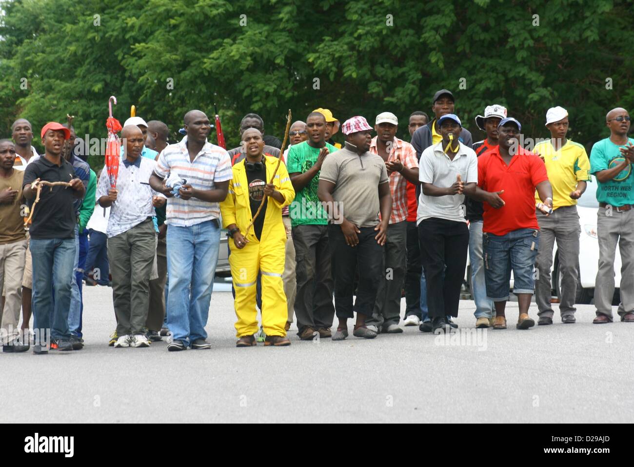 RUSTENBURG, SOUTH AFRICA – Mineworkers protest outside the Khomanani ...