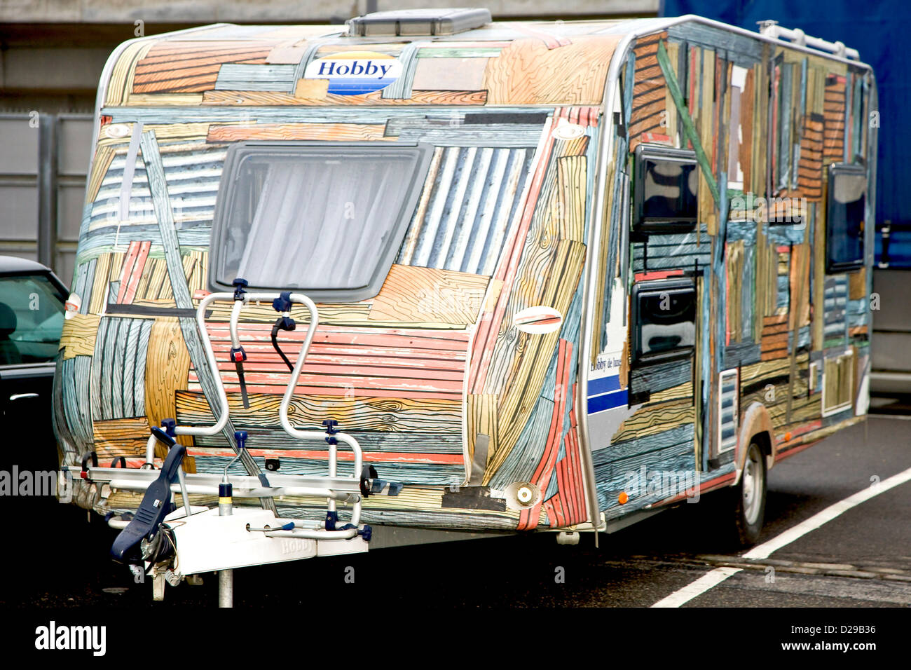 Funny decorated caravan Stock Photo