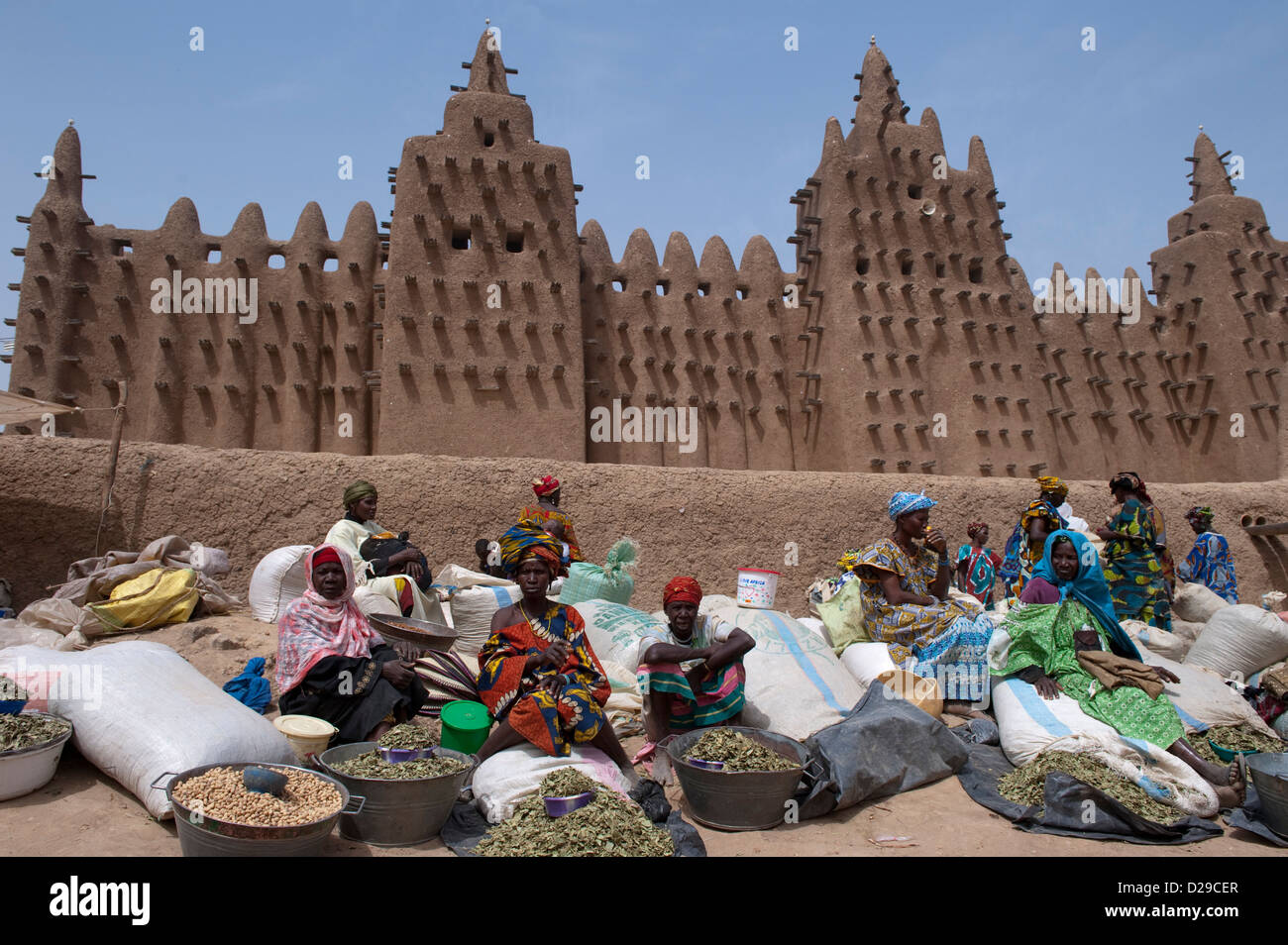 MALI Djenne , Grand Mosque build from clay is UNESCO world heritage, market day Stock Photo