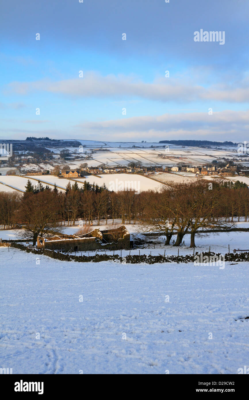 Stanbury from the Bronte Way in winter snow, Haworth, West Yorkshire ...