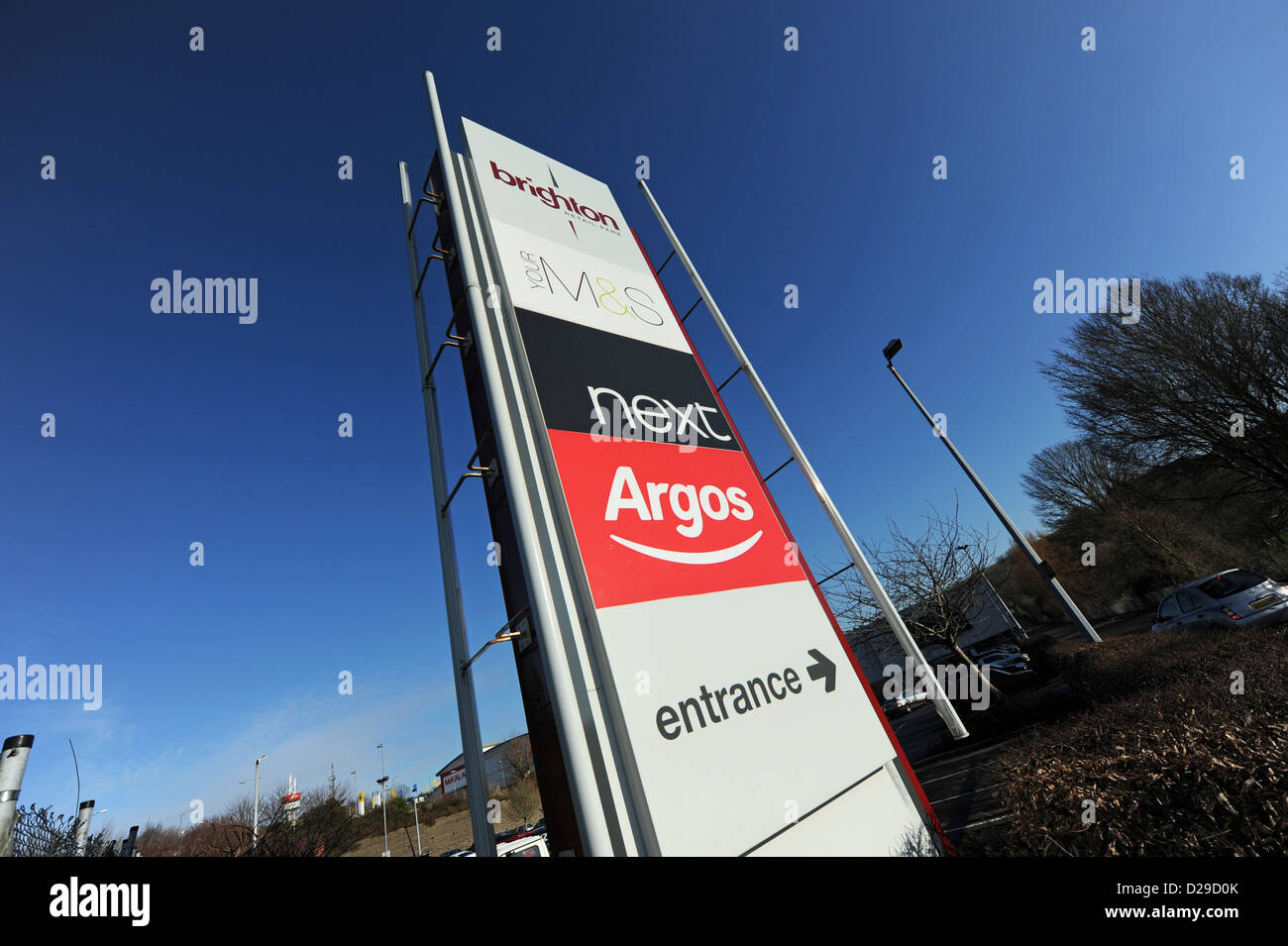 Out of town shopping retail park including Marks And Spencer Simply Foods , Argos and Next - Hollingbury Brighton UK Stock Photo