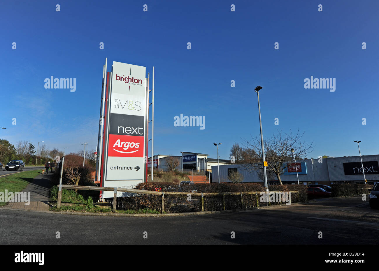 Out of town shopping retail park including Marks And Spencer Simply Foods , Argos and Next - Hollingbury Brighton UK Stock Photo