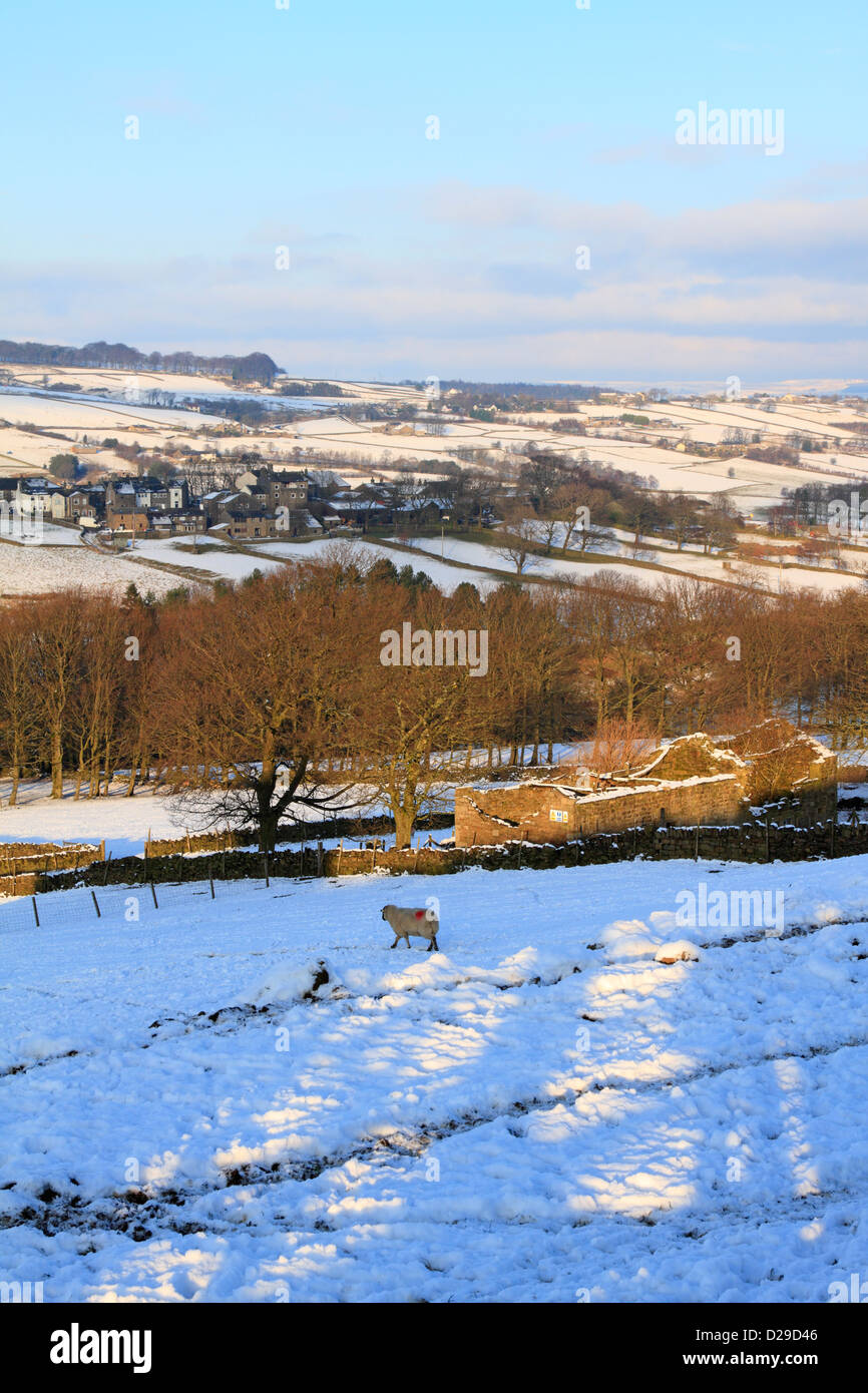 Stanbury from the Bronte Way in winter snow, Haworth, West Yorkshire ...