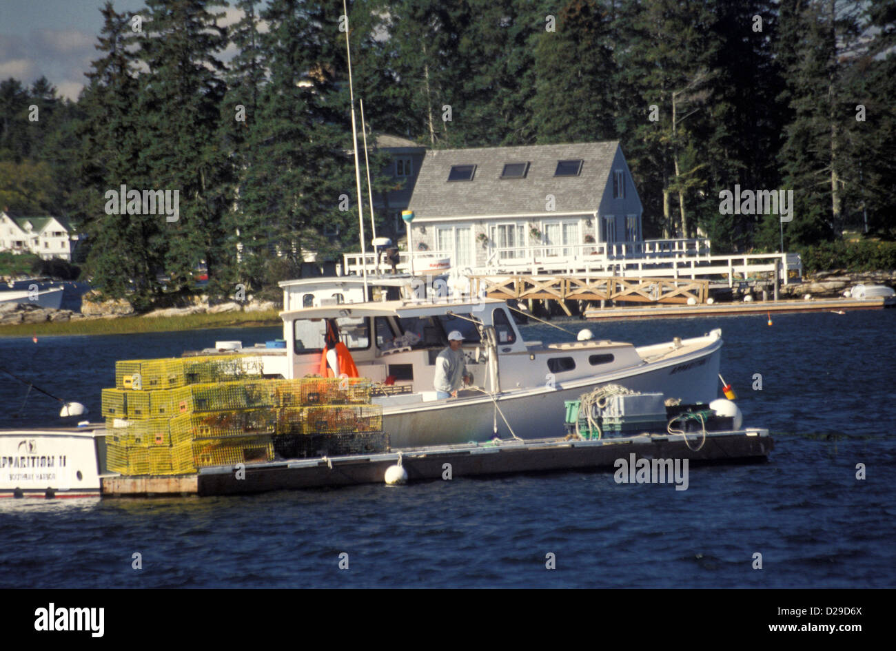 Maine. Booth Bay Harbor. Lobster Boat And Traps Stock Photo Alamy