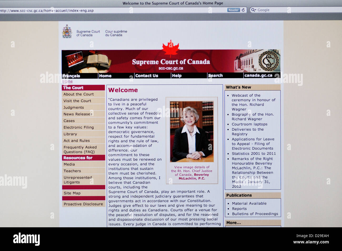 Canada Supreme Court Website Stock Photo