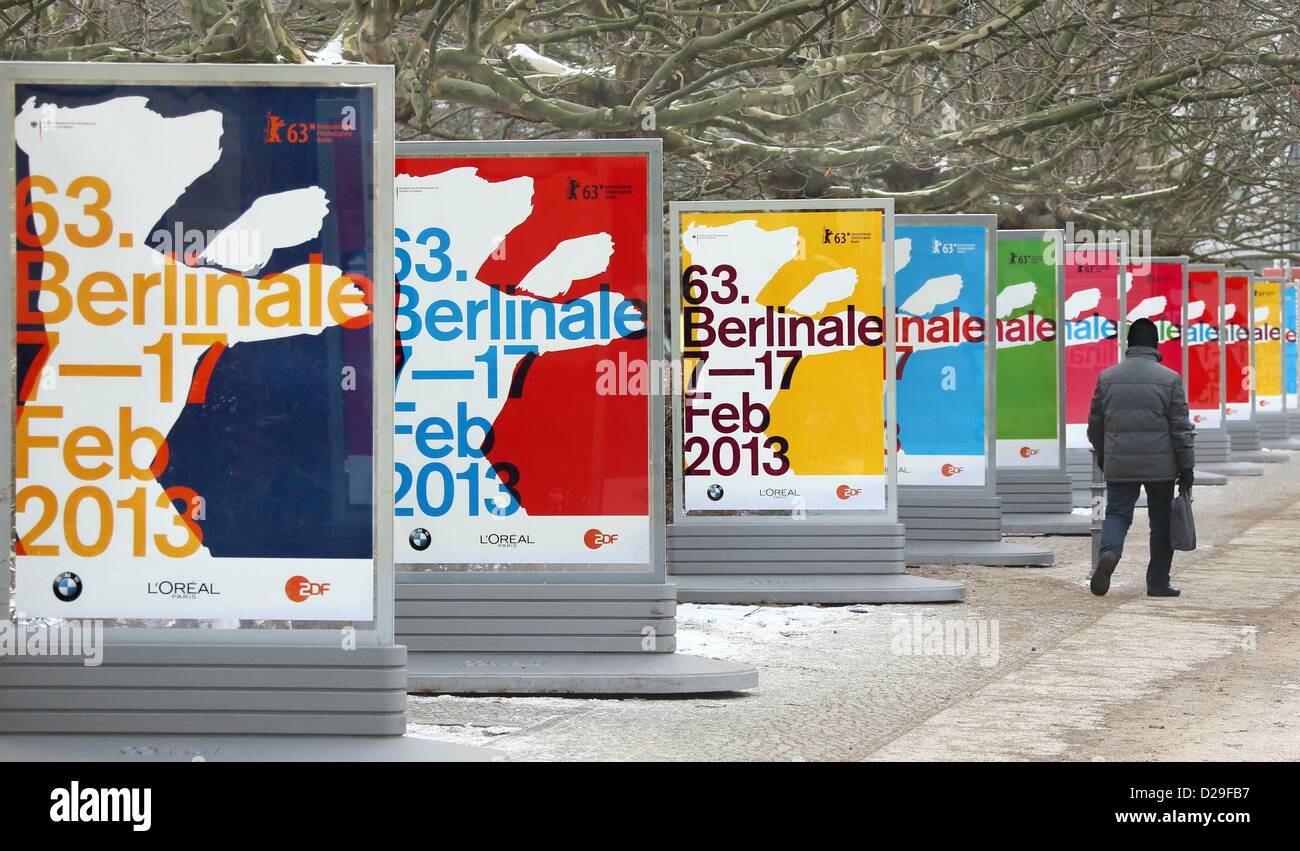 Posters for the 2013 Berlinale stand in a row in Berlin, Germany, 17 January 2013. The film festival takes place from 07 until 17 February 2013. Photo: STEPHANIE PILLICK Stock Photo