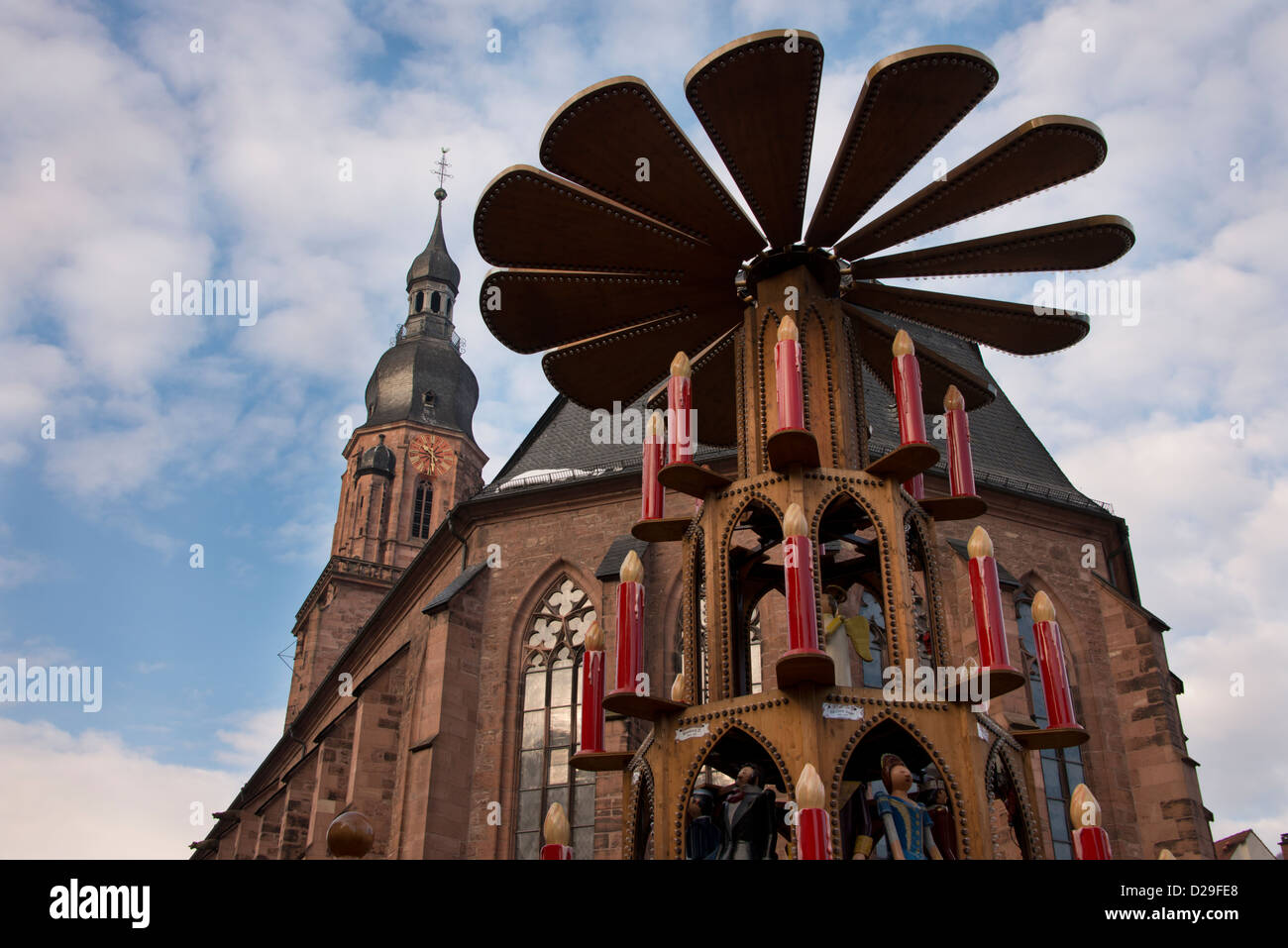 Germany, Heidelberg. Giant traditional Christmas pyramid (aka Weihnachtspyramiden). Stock Photo