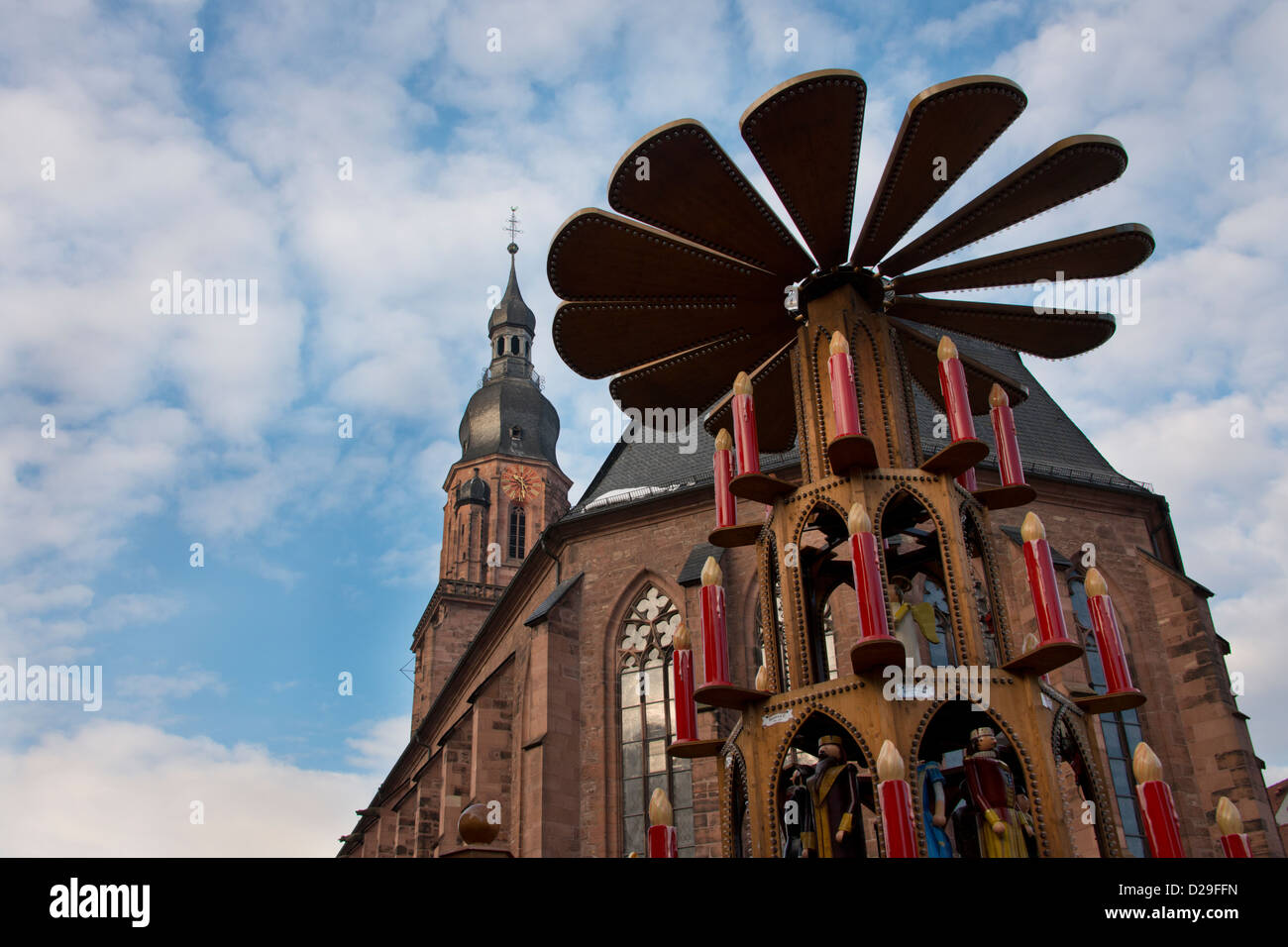 Germany, Heidelberg. Giant traditional Christmas pyramid (aka Weihnachtspyramiden). Stock Photo
