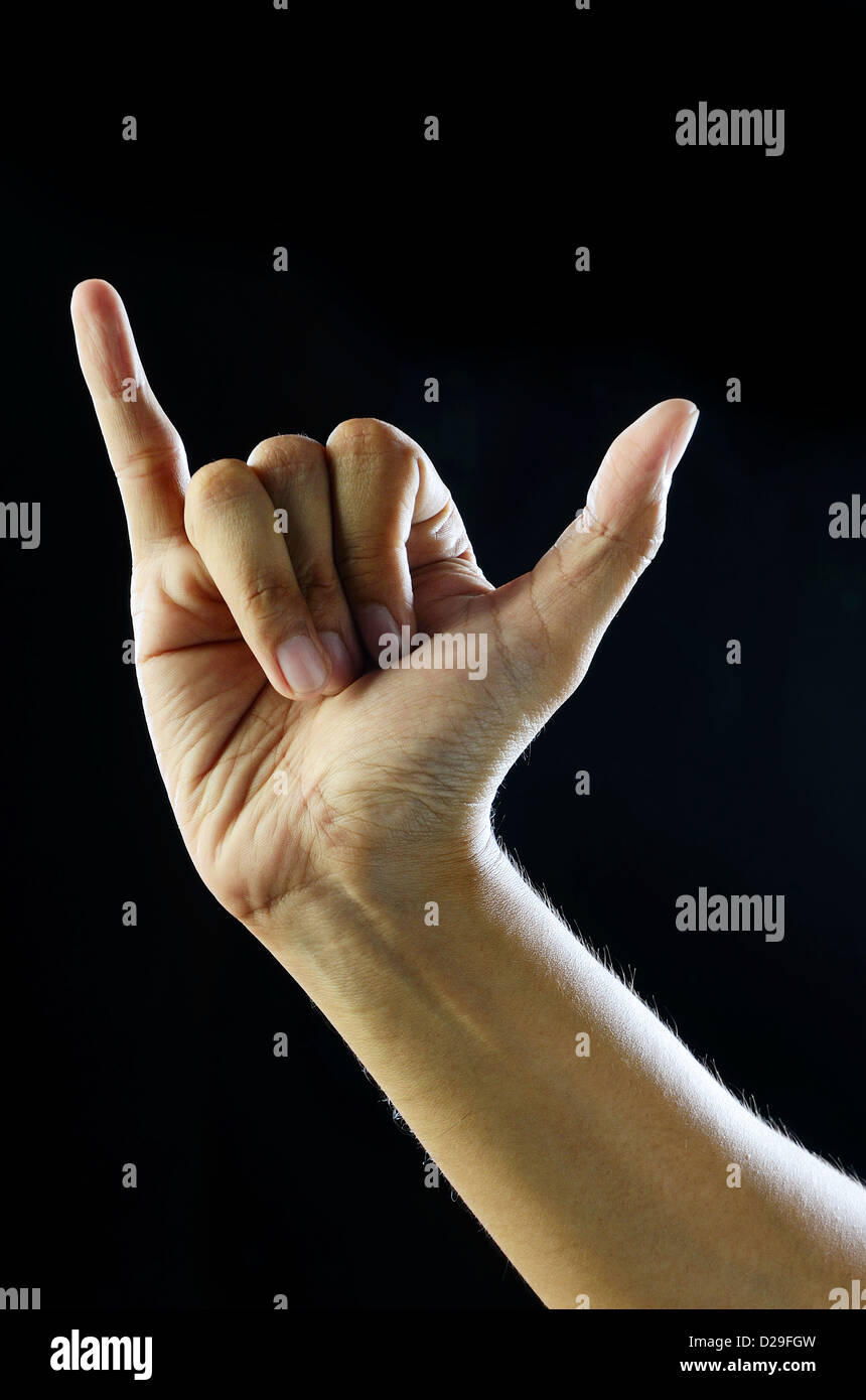 finger symbol,sign language, hand showing little finger and thumb on a ...