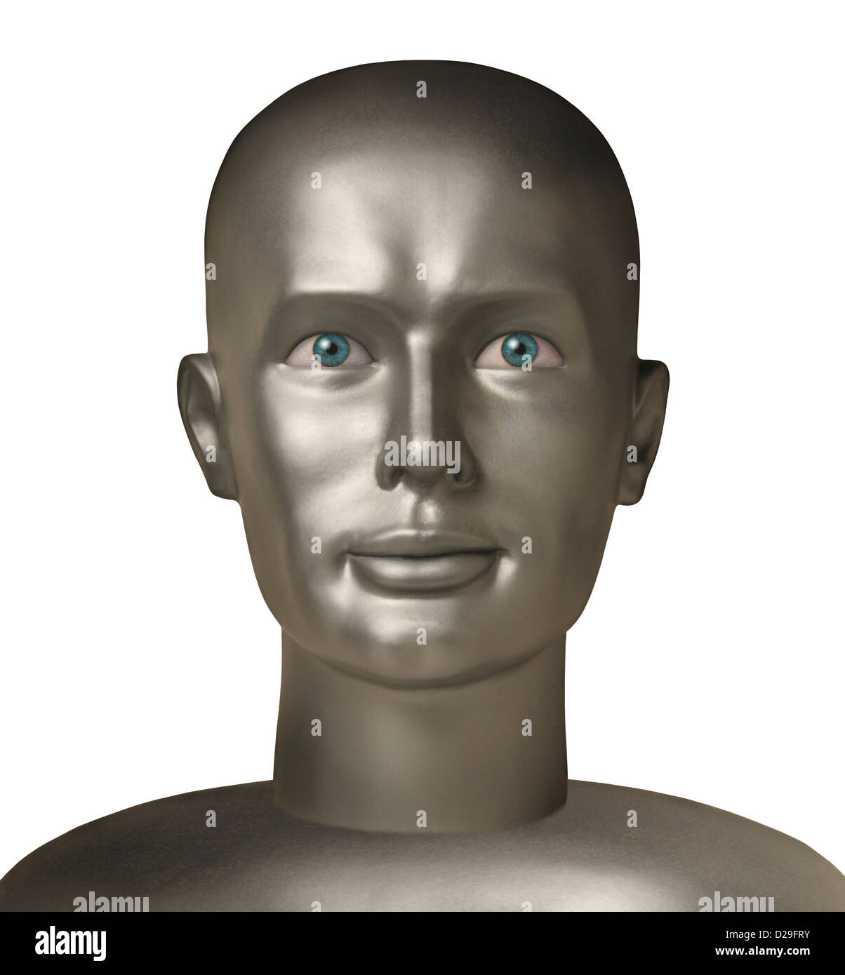 Android head with human eyes agains Stock Photo