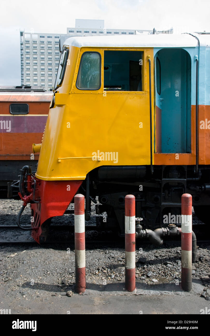 Colourful railway locomotives Stock Photo