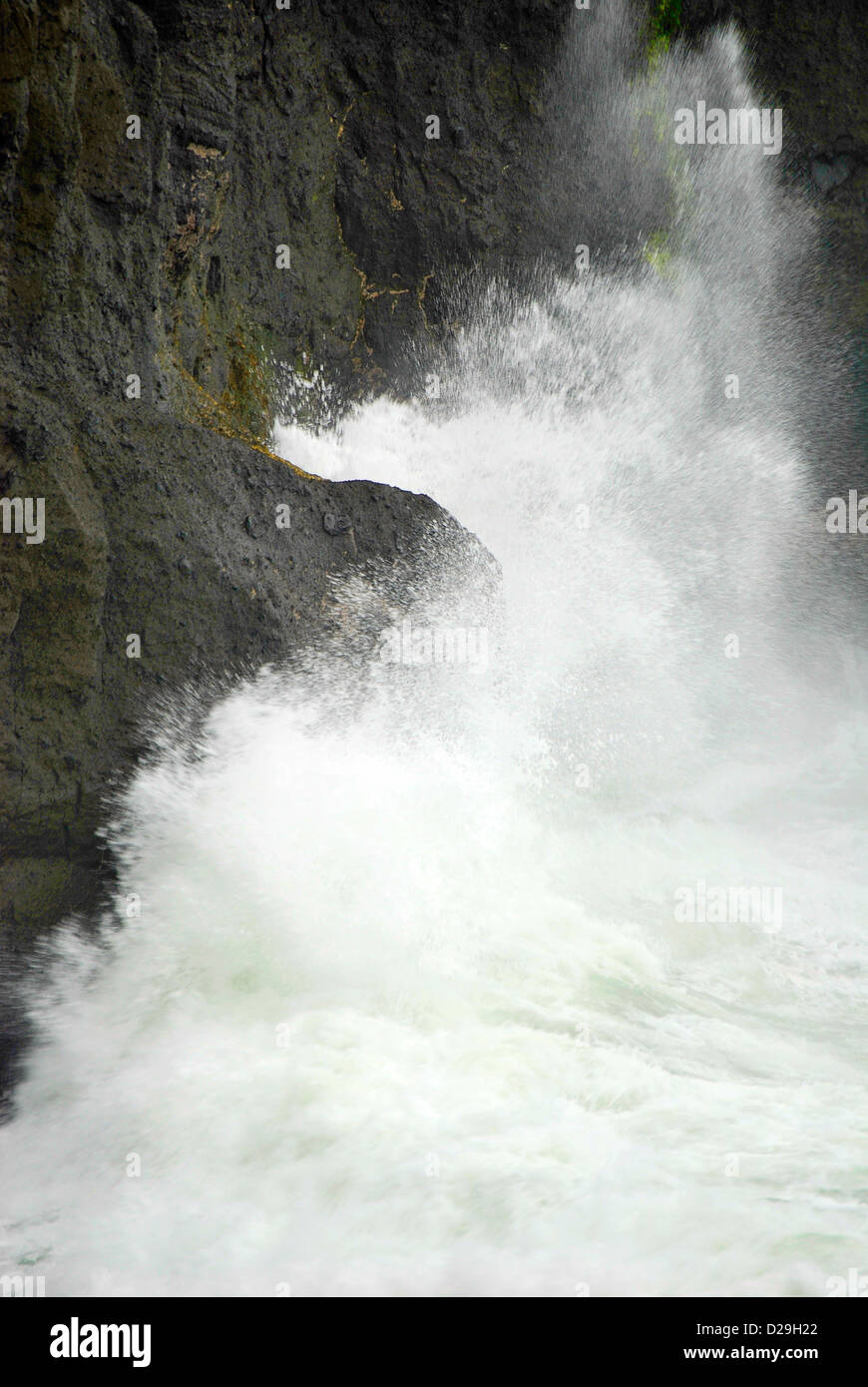 Crashing Waves, Lava Cliff Wall, Or Stock Photo