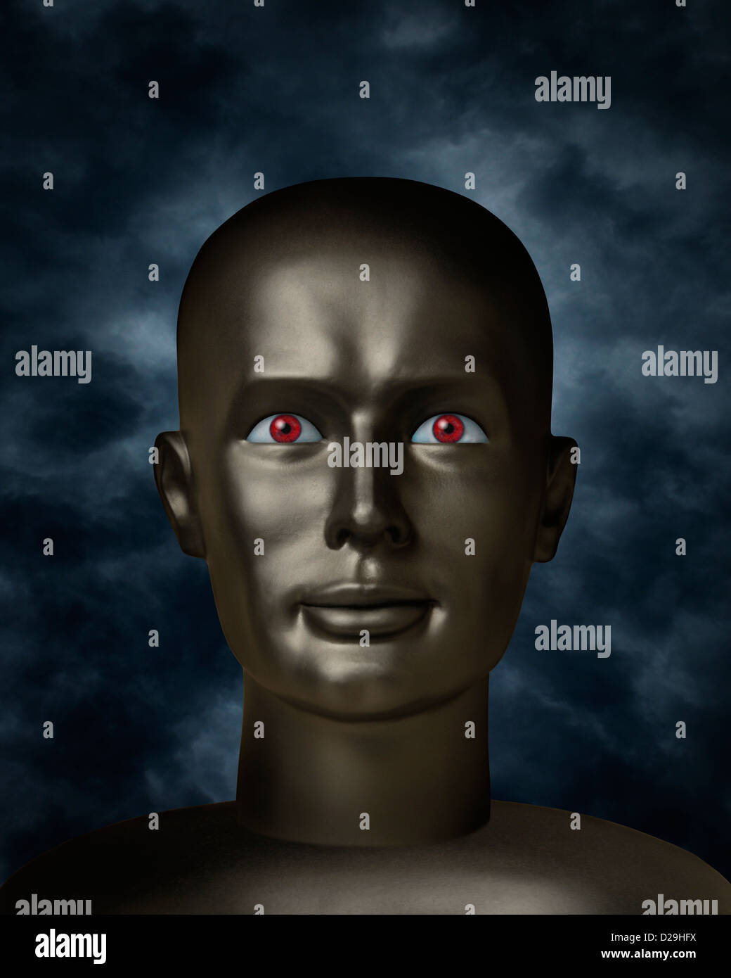 Dark mannequin face with red eyes Stock Photo