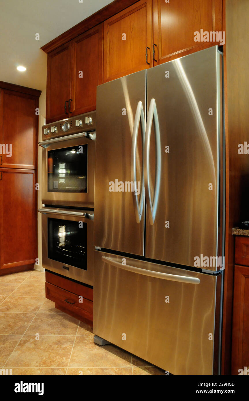 Modern stainless steel refrigerator Stock Photo Alamy