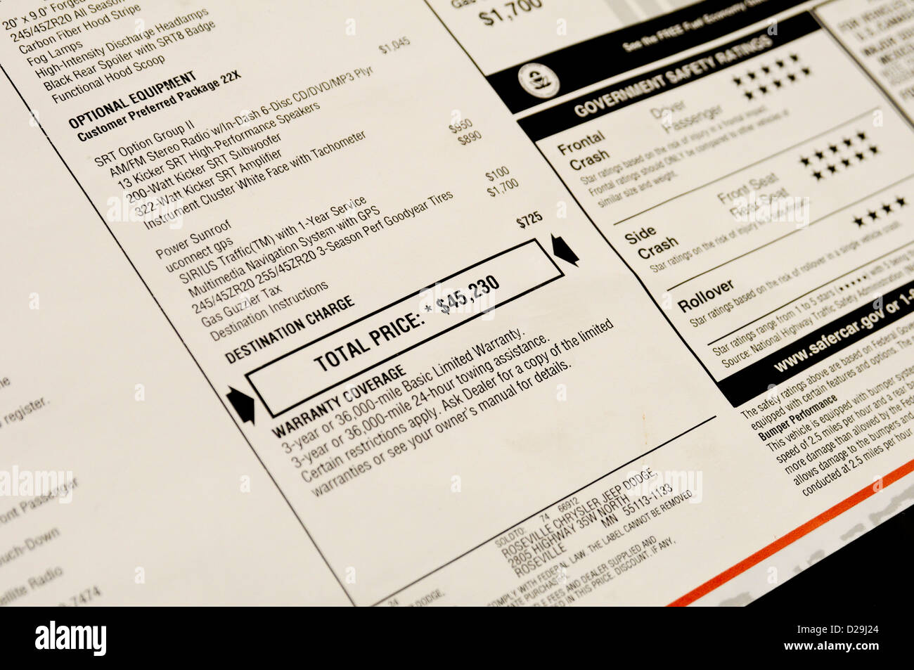 Auto window price tag Stock Photo Alamy