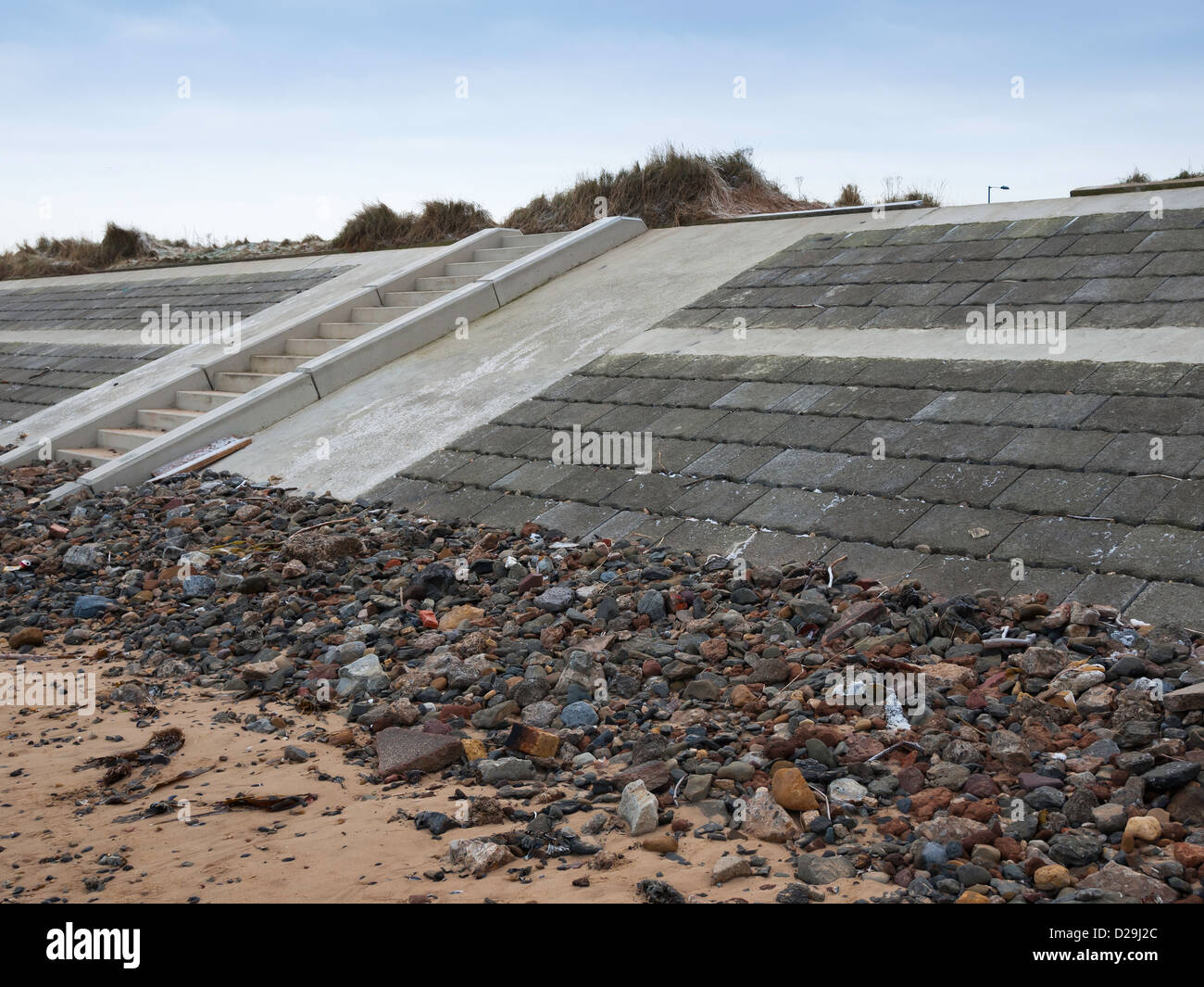 A section of the new Redcar sea wall built using the innovative