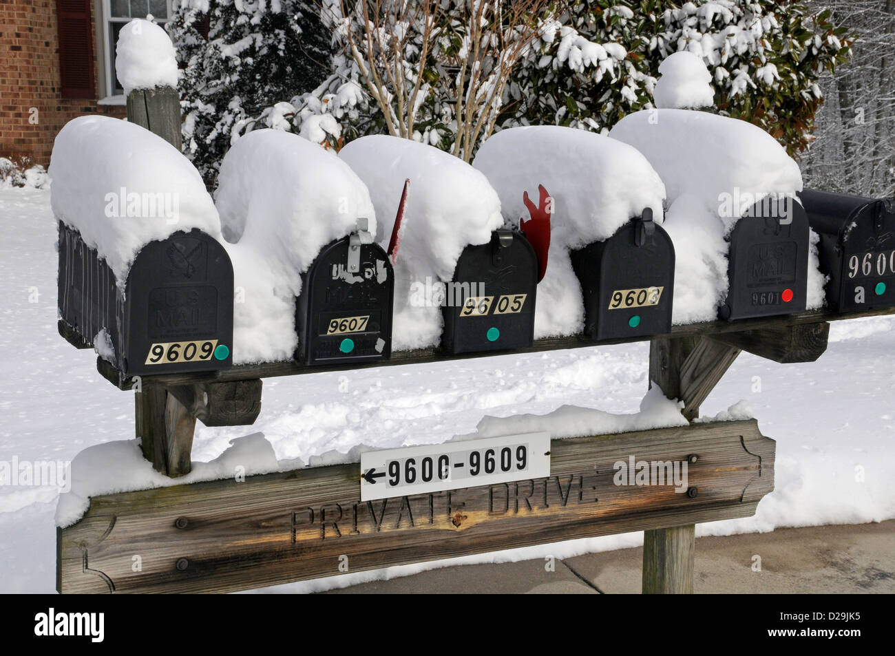 Virginia, Mailboxes In Snow Stock Photo