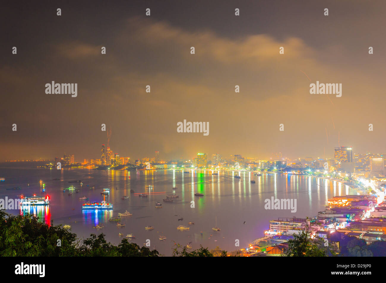 Night View of Pattaya Bay in Pattaya City Thailand Stock Photo - Alamy