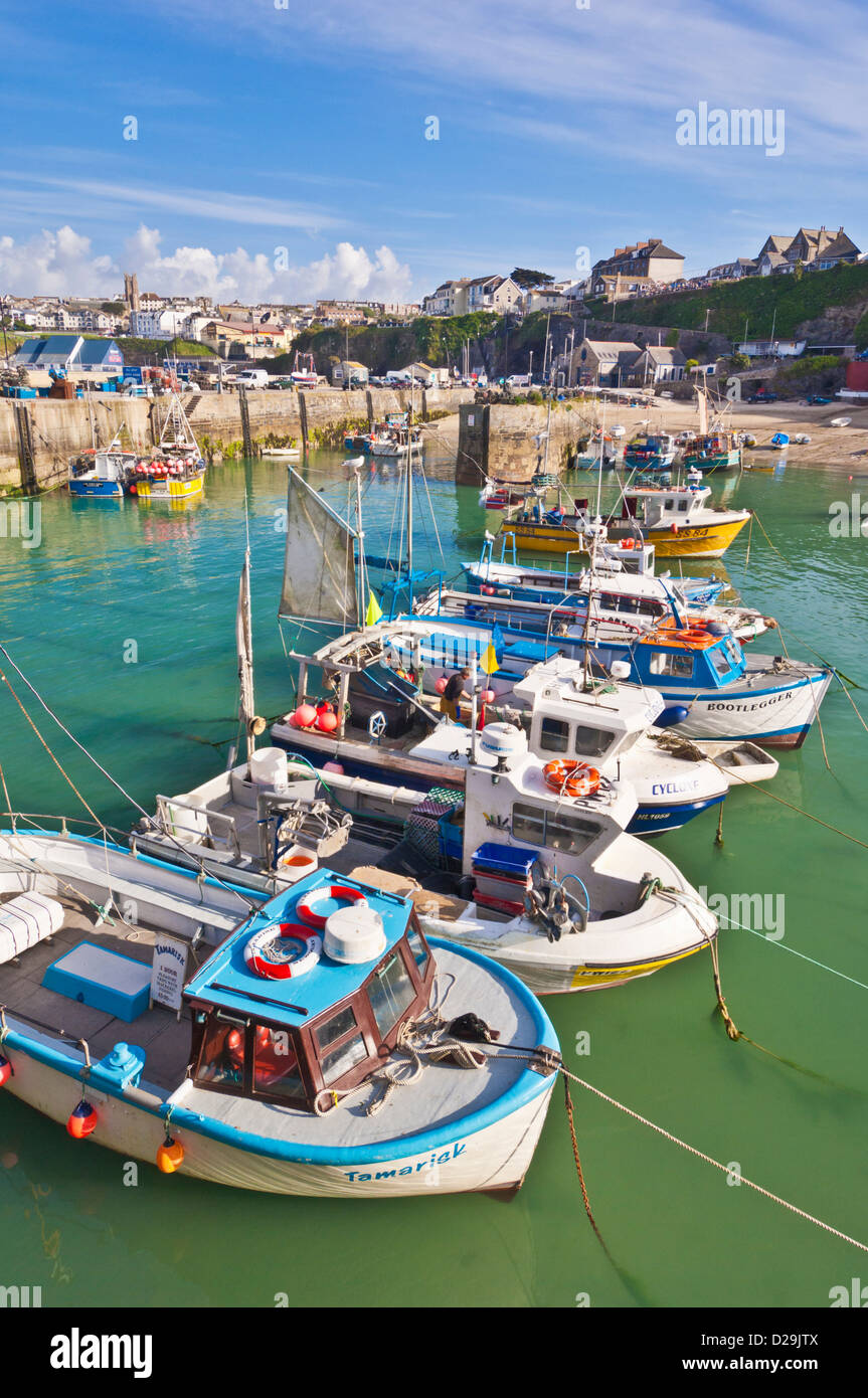 Newquay Cornwall - Cornish Fishing Boats moored in the harbour at Newquay, Cornwall, England, GB, UK, Europe Stock Photo