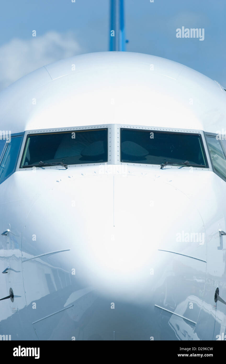 Front view of passenger airplane Stock Photo