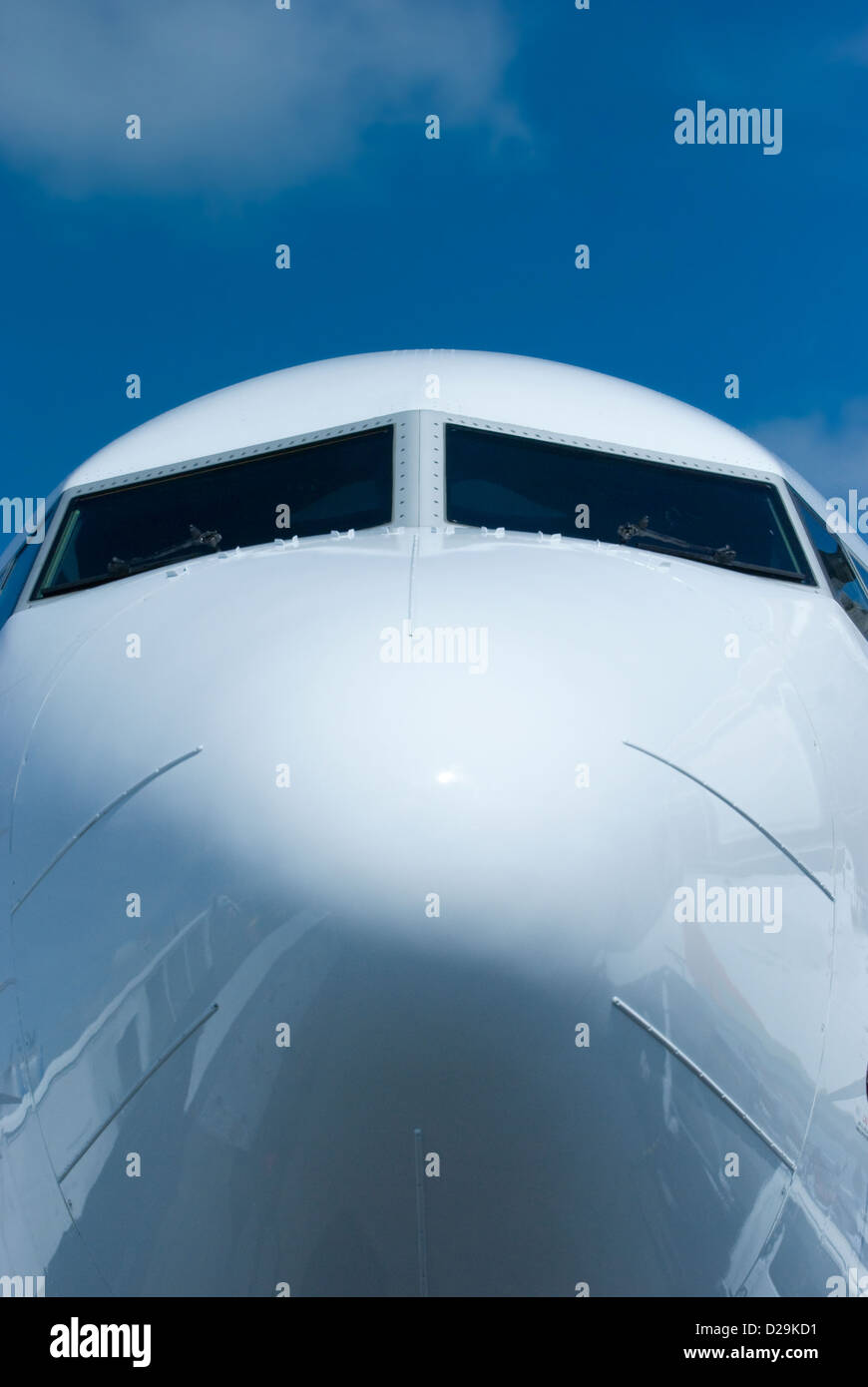 Front view of passenger airplane Stock Photo