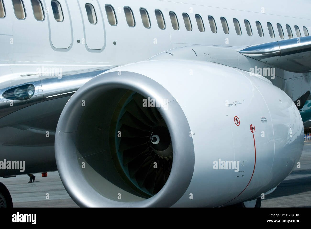 Engine and windows of airplane Stock Photo