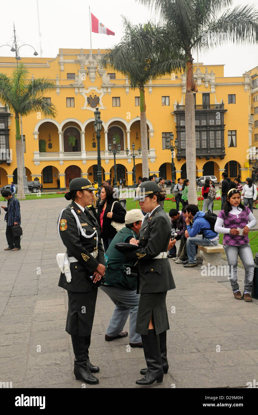 Police Women; Plaza De Armas, Lima, Peru Stock Photo