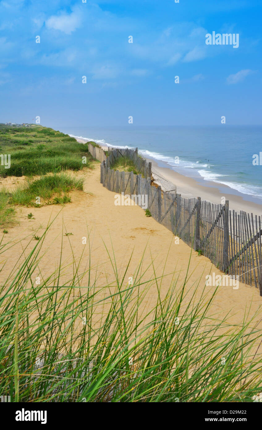 Beach fence at Marconi Beach, Cape Cod, Massachusetts, USA Stock Photo