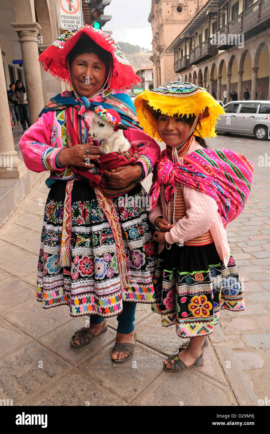 Mother And Daughter, Cuzco, Peru Stock Photo