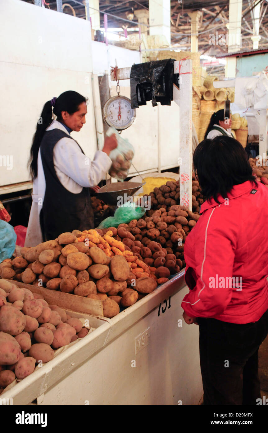 Potato Stall, Market; Cuzco, Peru Stock Photo