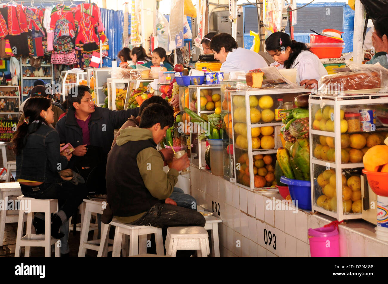 Juice Stand, Cuzco Market, Peru Stock Photo
