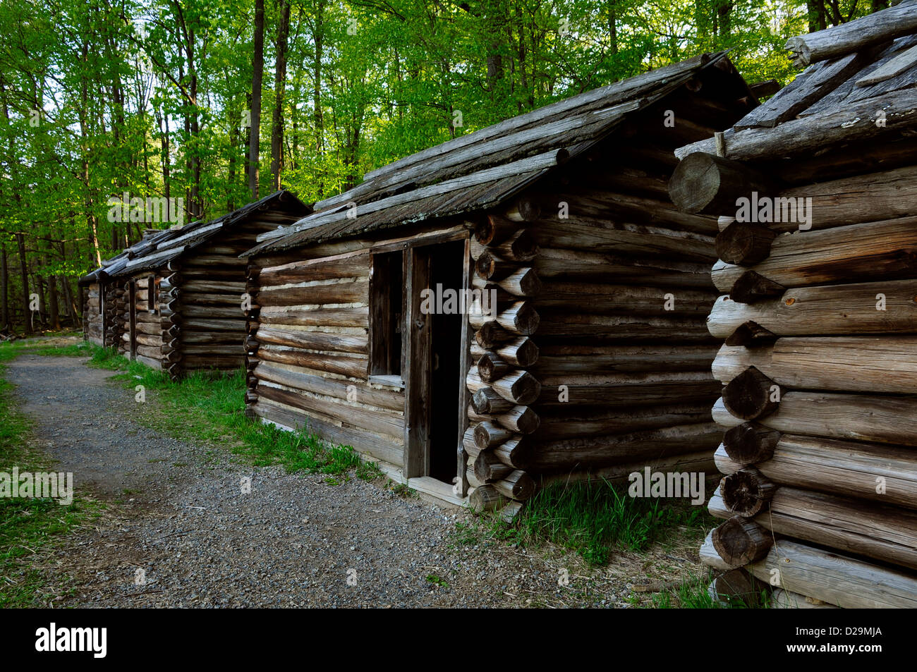 Log cabin replicas of revolutionary Stock Photo