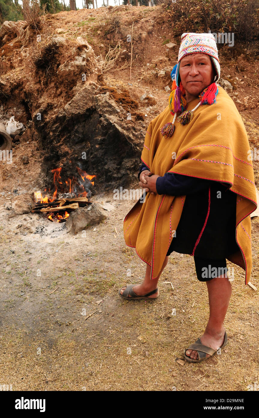 Shaman Burning Offerings To Gods, Peru Stock Photo