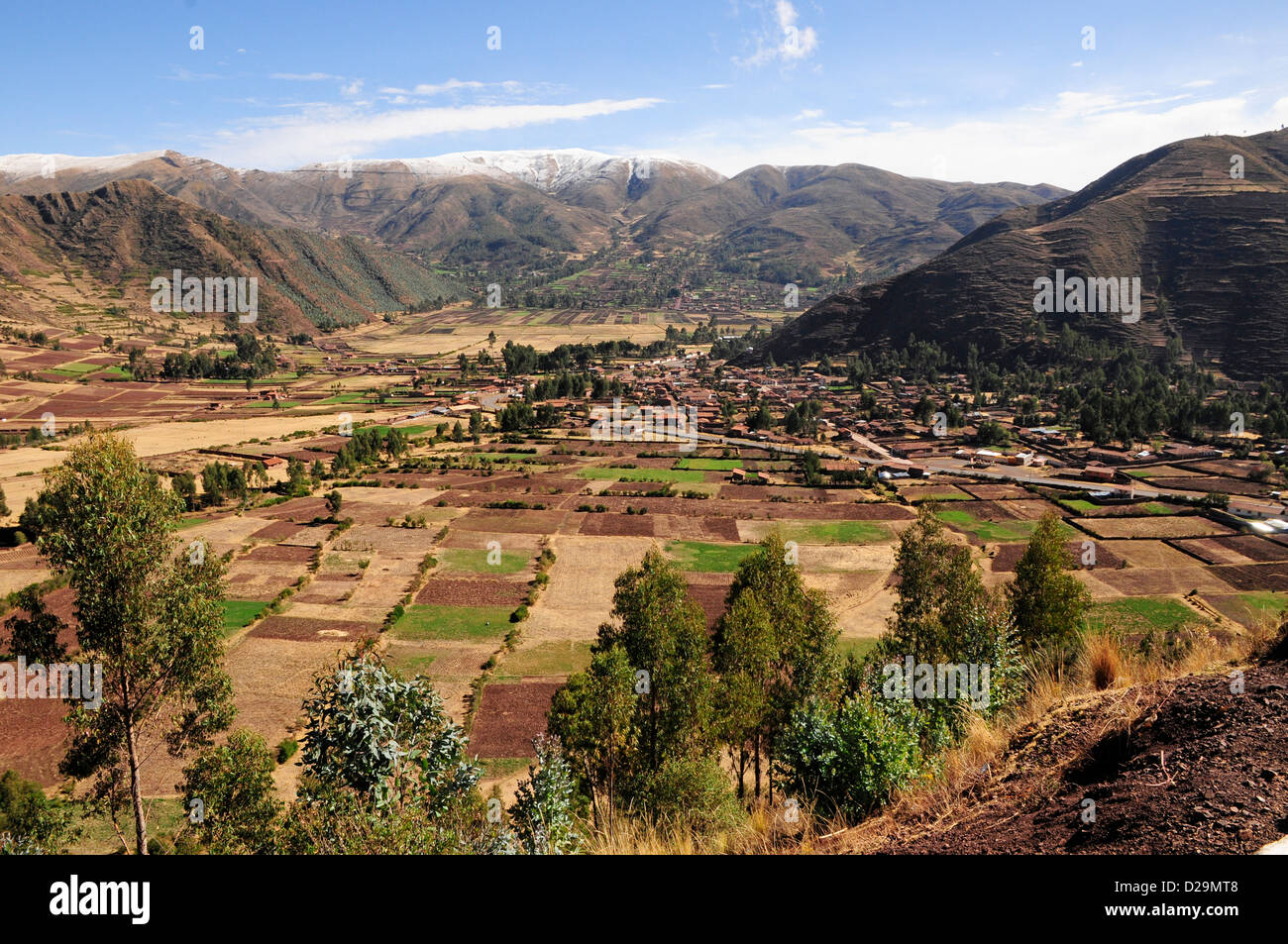 Peru, Town In Valley Stock Photo